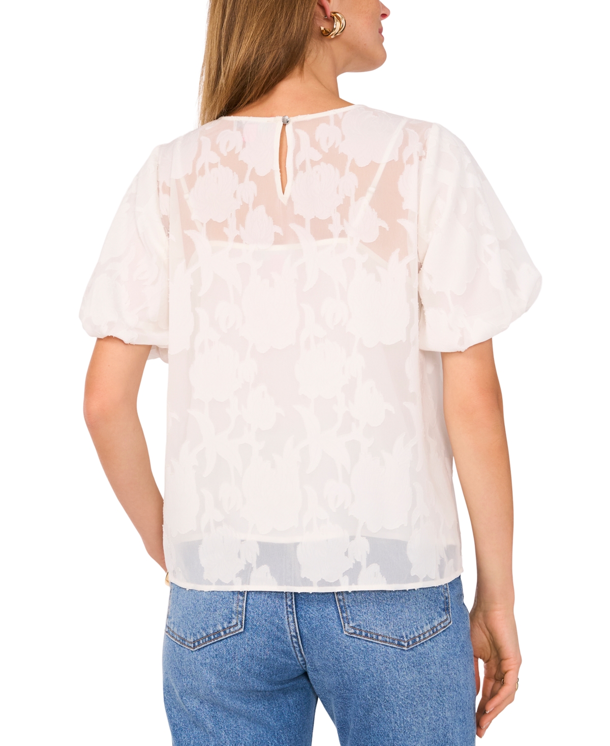 VINCE CAMUTO WOMEN'S FLORAL-JACQUARD PUFF-SLEEVE TOP 