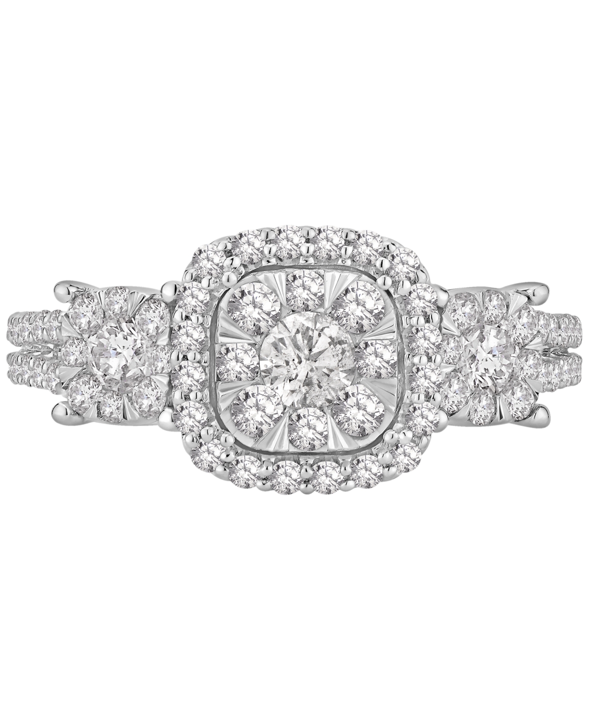 Macy's Diamond Cluster Three Stone Three Stone Ring (1 Ct. T.w.) In 14k White Gold In White Gold