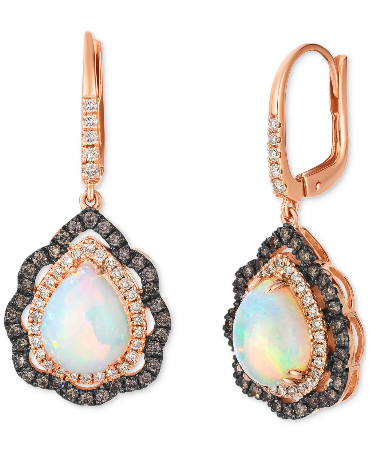 Neopolitan Opal (2-1/2 ct. t.w.), Nude Diamond (1/3 ct. t.w.) & Chocolate Diamond (1/2 ct. t.w.) Earrings in 14k Strawberry Gold - Rose Gold