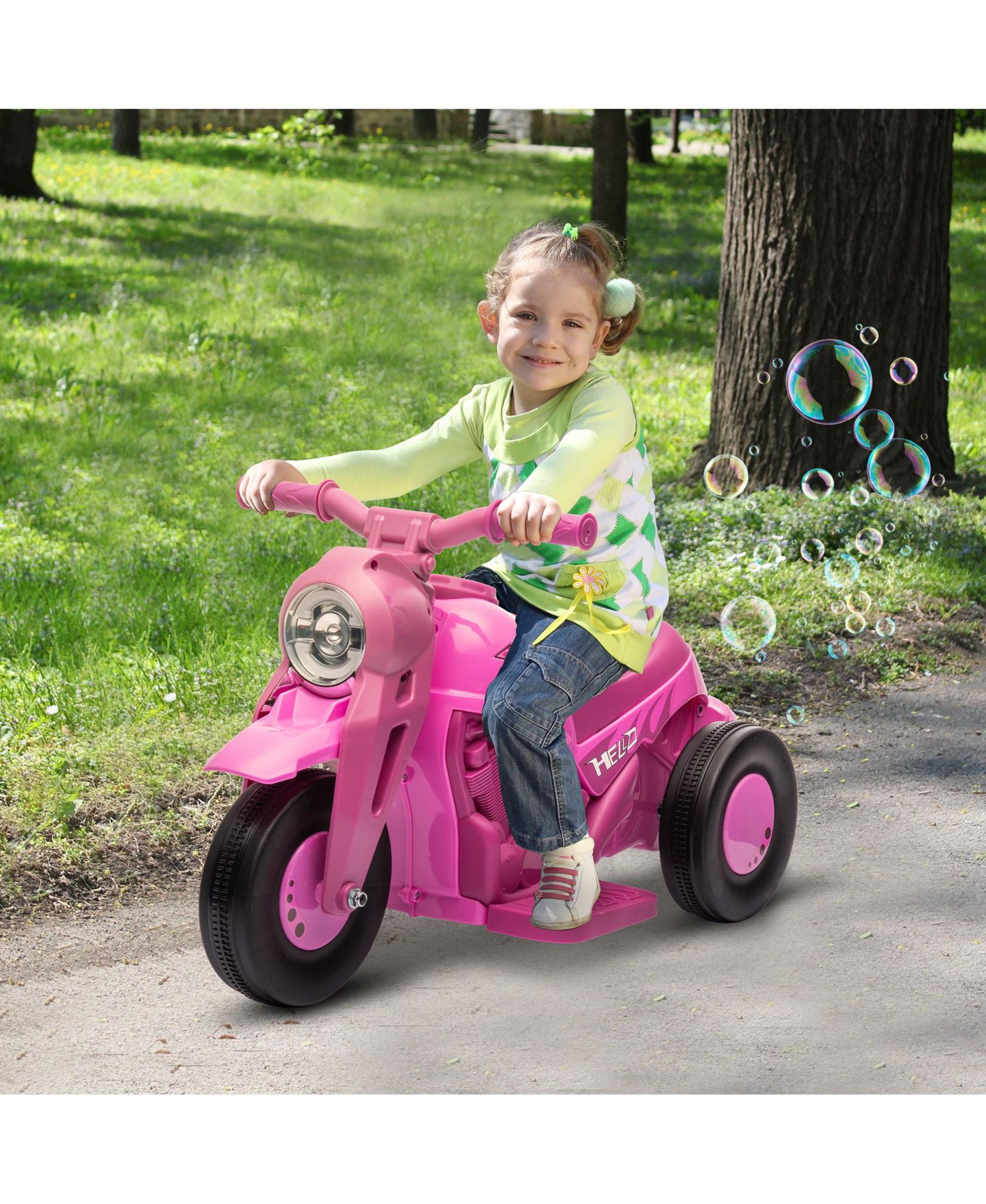 Детская игрушка Qaba Ride-On Motorcycle with 6V Battery, Bubble & Music, 66 lb Capacity, Ages 2+, цвет: Розовый — фото 2