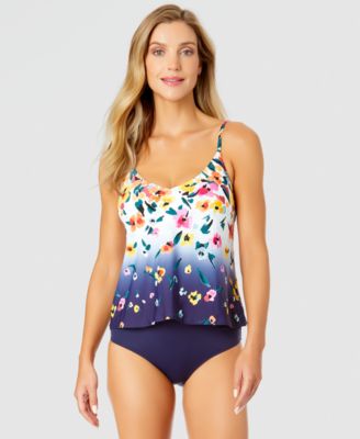 Womens Floral Ombre V Neck Tankini Top High Waist Bikini Bottoms