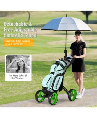 4 Wheels Folding Golf Push Cart W/ Adjustable Handle Foot Brake