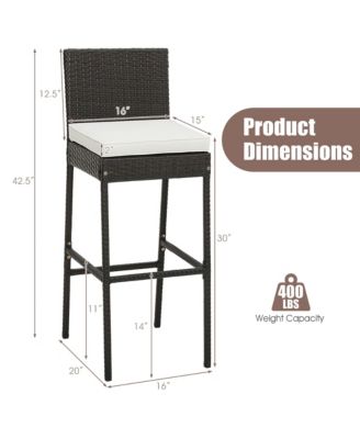 2 PCS Patio Wicker Barstools Bar Height Chairs W/ Cushions Backyard