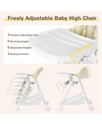 Baby Convertible Folding Adjustable High Chair with Wheel Tray Storage Basket