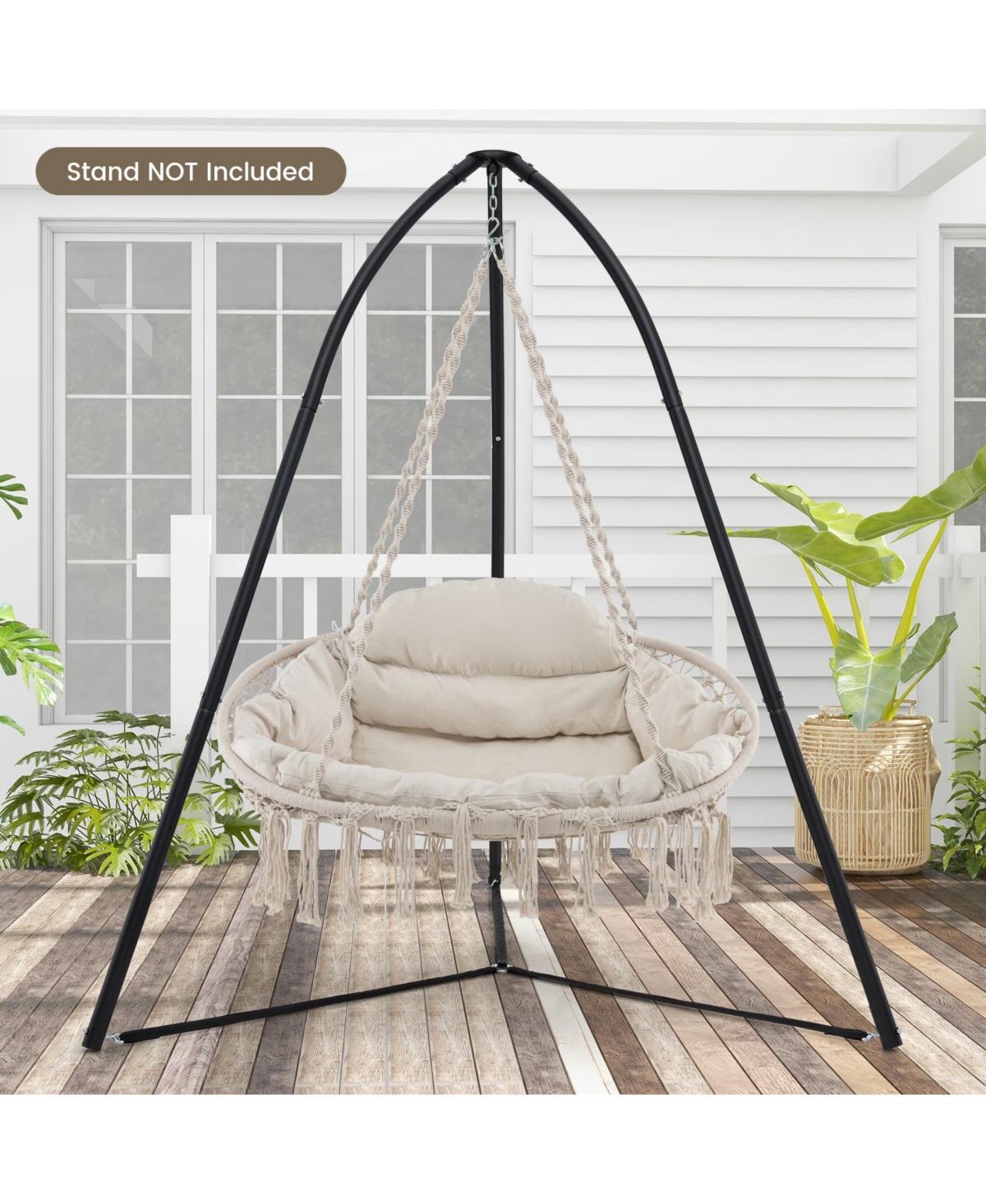 Gouun Hand-Woven Rope Hanging Chair with Thick Cushion and Folding Metal Frame