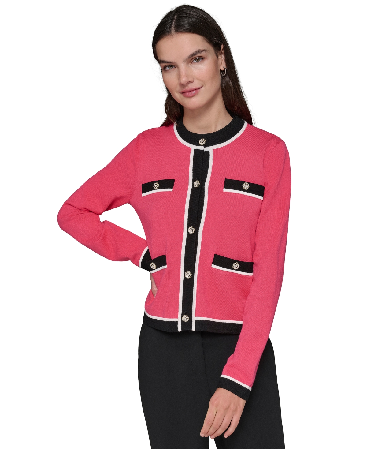 KARL LAGERFELD WOMEN'S FOUR-POCKET CREWNECK CARDIGAN 
