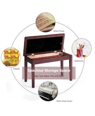 PU Leather Piano Keyboard Bench Padded Cushion Double Seat Storage