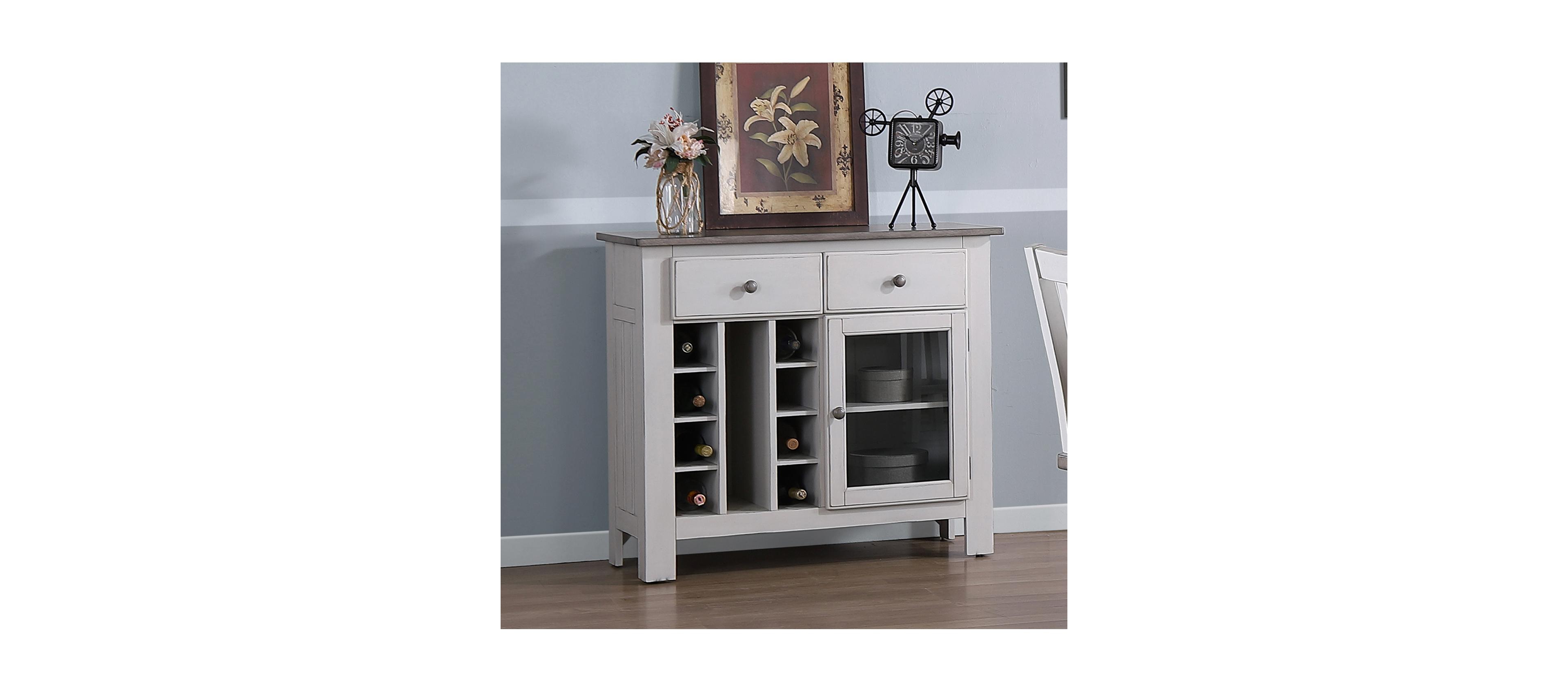 Kings Brand Furniture Gwinn Buffet Storage Cabinet with Wine Rack, White