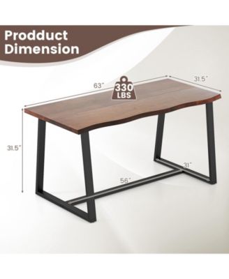 63" Large Dining Table with Wavy Edge and Heavy-duty Metal Frame