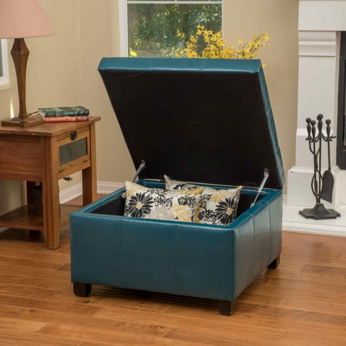 The Pop Home Faux Leather Square Storage Ottoman Bench for Living Room, Bedroom, or Entryway-The Pop Home