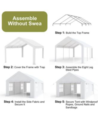 10x20FT Portable Garage, 10'x20' Carport Heavy Duty, Galvanized Frame & 180 g PE Waterproof Canopy, with 4 Doors (Included 2 Side Doors), and 4 Windows, for Pickup Truck, and Boat