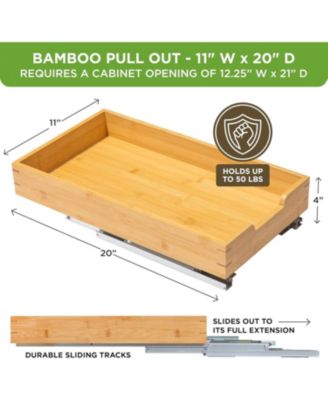 Bamboo Wooden Pull Out Cabinet Organizer with Heavy Duty Metal Rails and Bamboo Basket 11 x 20 In