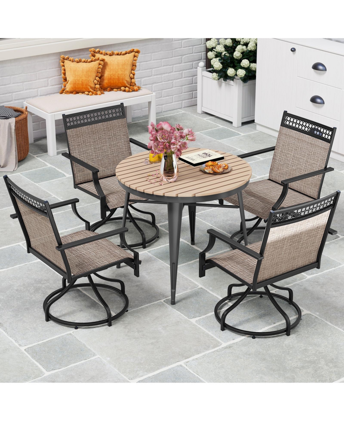 Gouun Patio Swivel Dining Chairs Set of 2 with Heavy-duty Metal Frame and Armrests