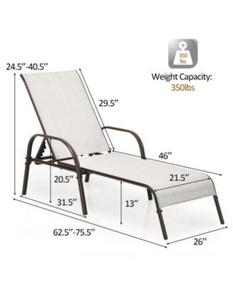 2 Pcs Outdoor Patio Lounge Chair Chaise Fabric with Adjustable Reclining Armrest