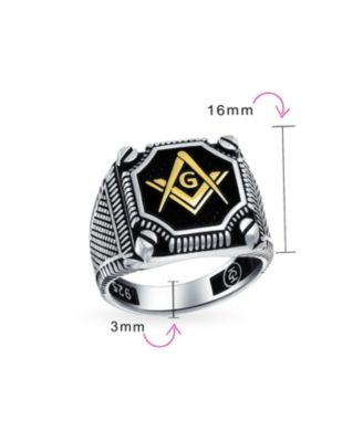 Black Large Freemason Masonic Signet Ring Solid .925 Silver