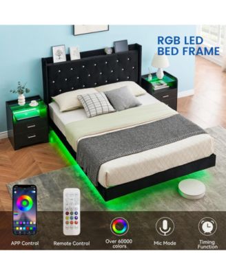 Full Size Floating Bed Frame with LED Lights