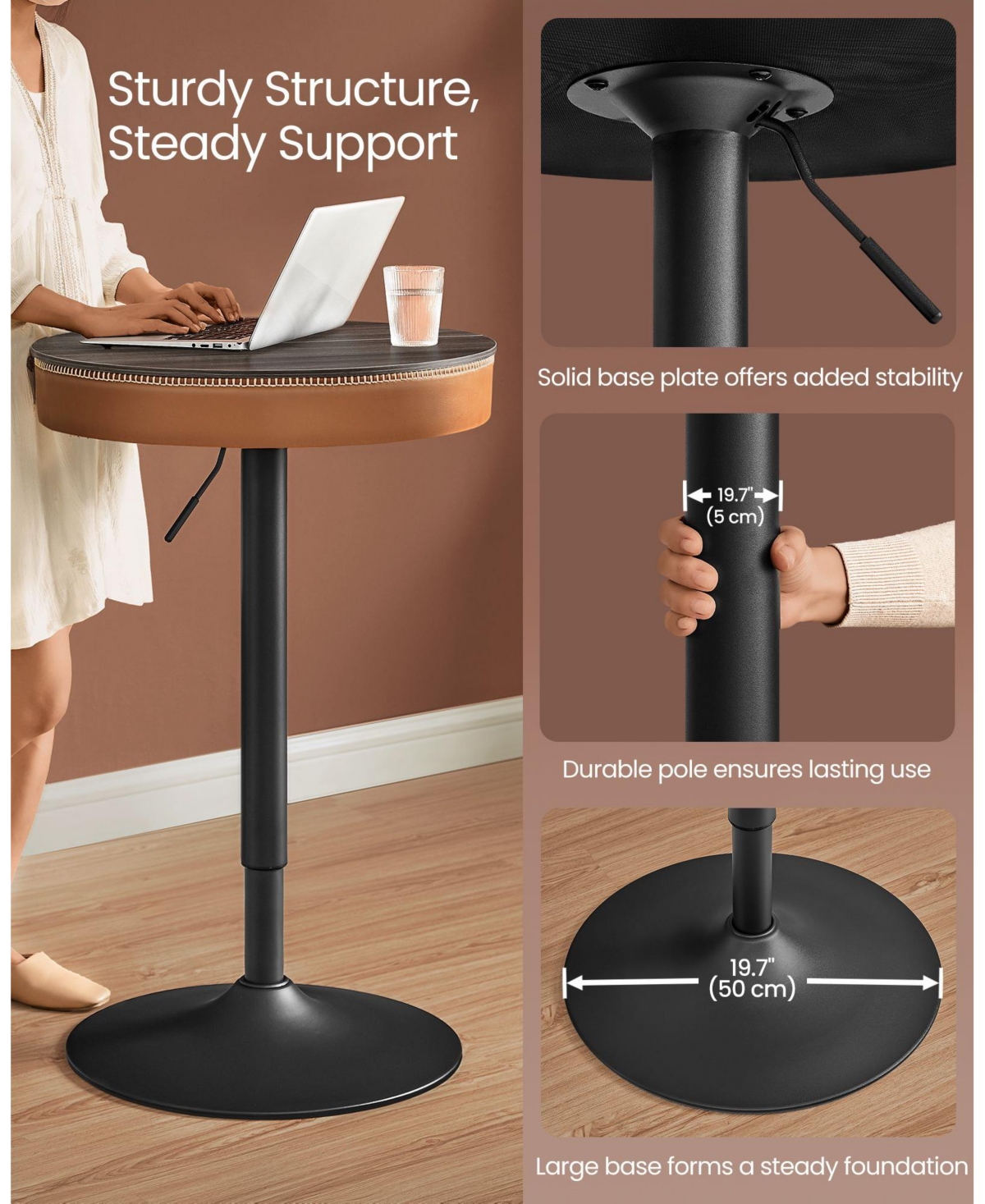Slickblue Adjustable Bar Table Round High Pub Table with Built-In Storage for Versatile Use