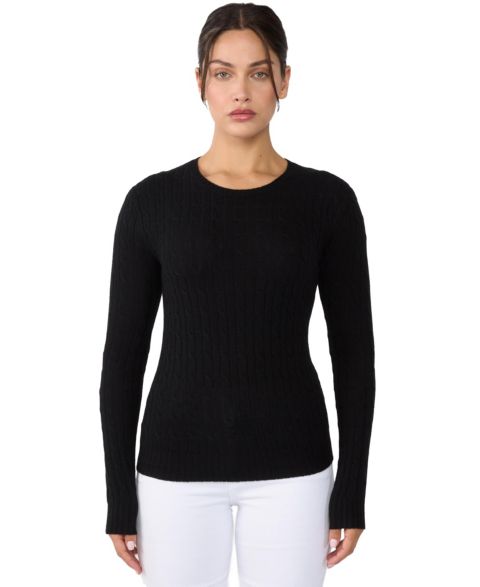 Женский свитер JENNIE LIU 100% Cashmere Cable-knit Long Sleeve Pullover Crew Neck, цвет: Чёрный