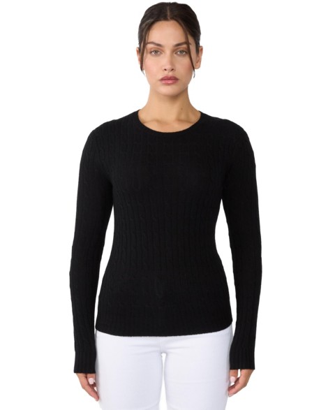 Женские JENNIE LIU Women's 100% Cashmere Cable-knit Long Sleeve Pullover Crew Neck Sweater