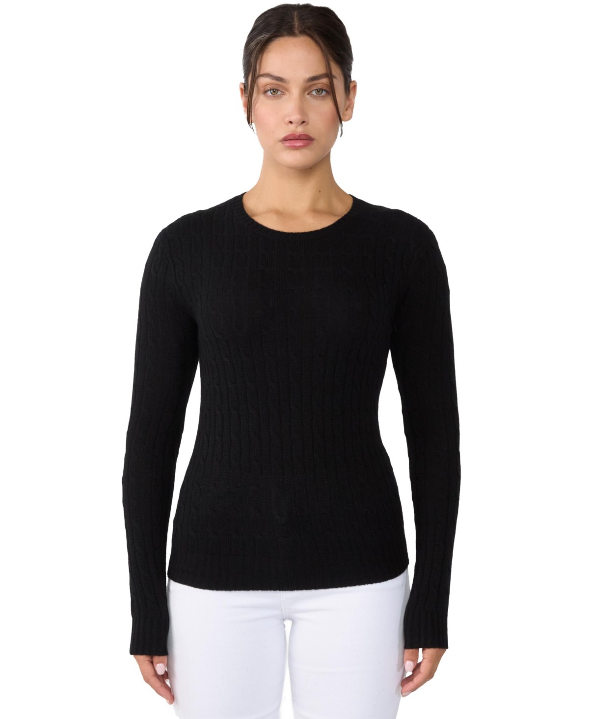Женские JENNIE LIU Women's 100% Cashmere Cable-knit Long Sleeve Pullover Crew Neck Sweater — фото 1