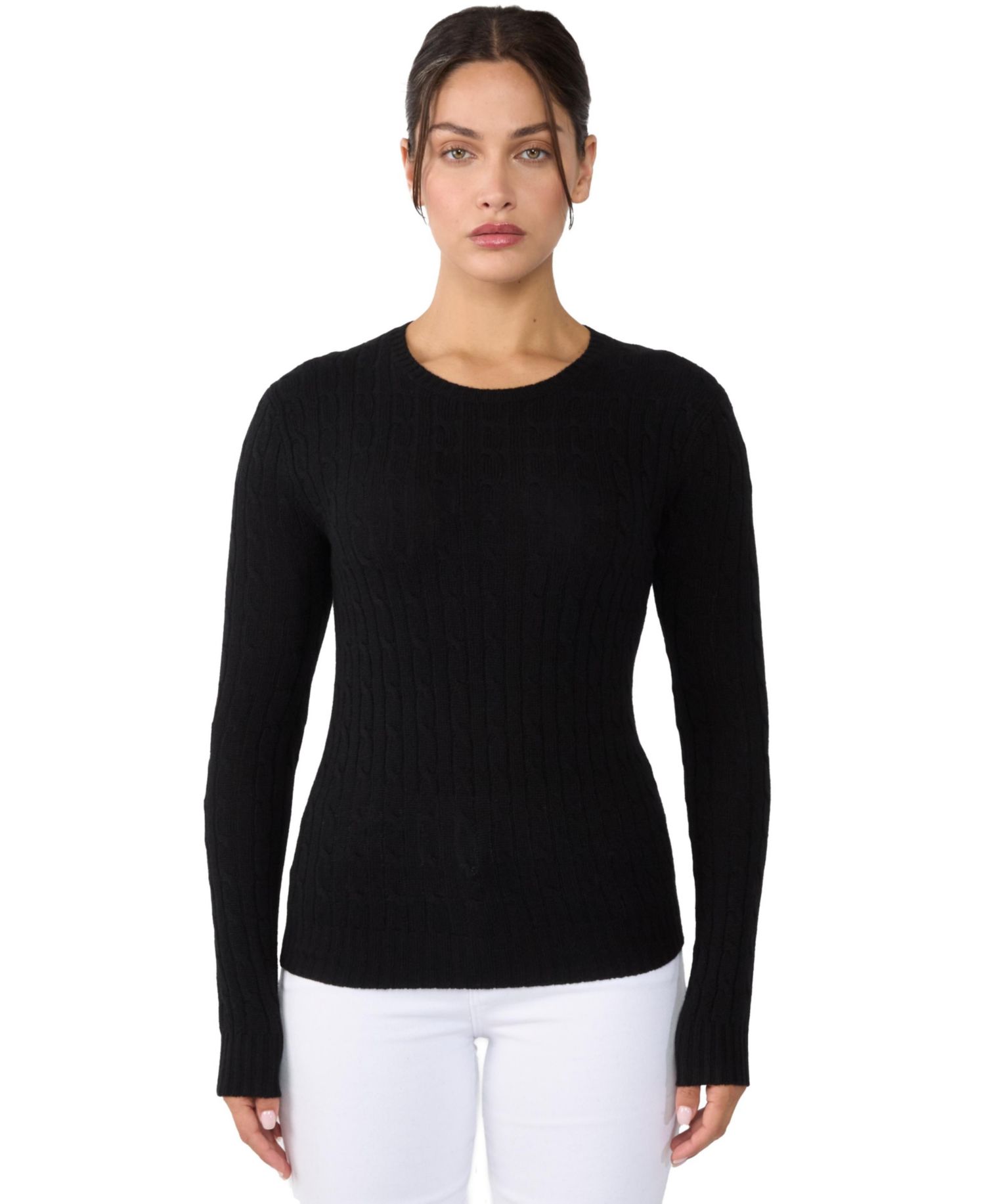 Women's 100% Cashmere Cable-knit Long Sleeve Pullover Crew Neck Sweater