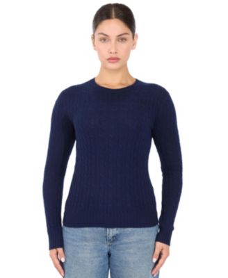 Women's 100% Cashmere Cable-knit Long Sleeve Pullover Crew Neck Sweater