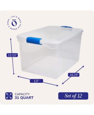 31 Quart Heavy Duty Clear Plastic Stackable Storage Containers, 12 Pack