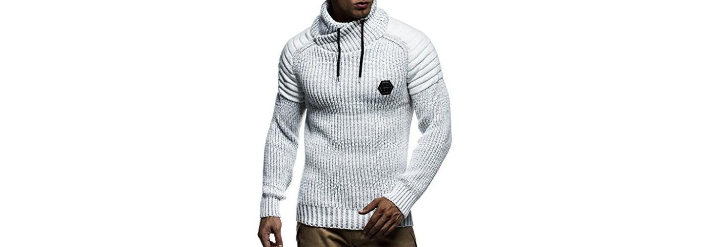 Мужской свитер Leif Nelson Knitted Winter Pullover with Shawl Collar Sweater Hoodie Sweatshirt Slim Fit Long Sleeve, цвет: Бежевый / Серый — фото 1