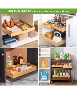 Bamboo Wooden Pull Out Cabinet Organizer with Heavy Duty Metal Rails and Bamboo Basket 22 x 20