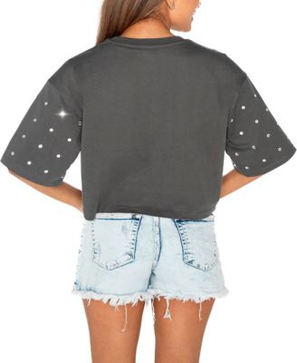 Women's Gray Iowa Hawkeyes Go Time Rhinestone Crop T-Shirt