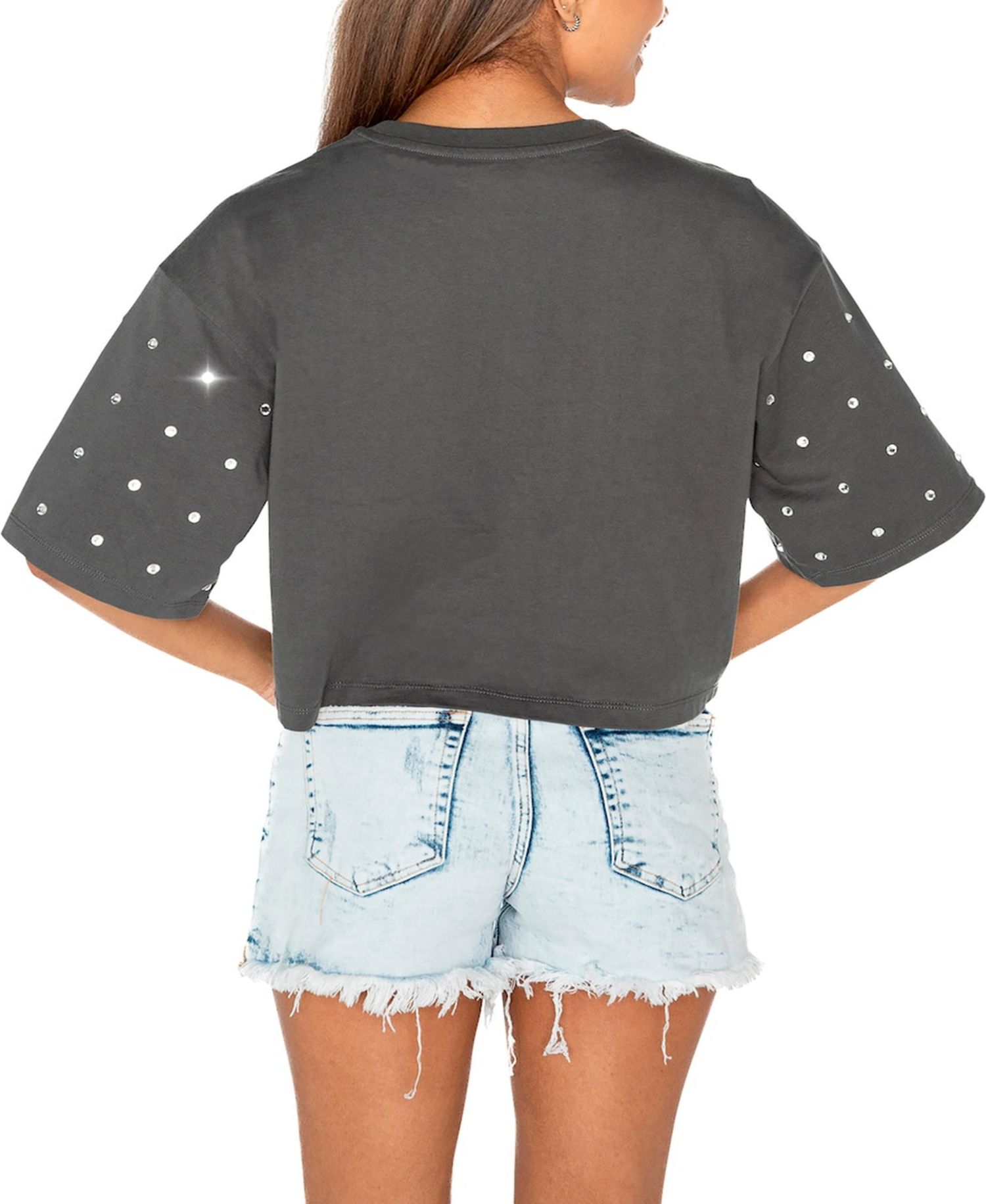 Women's Gray Iowa Hawkeyes Go Time Rhinestone Crop T-Shirt