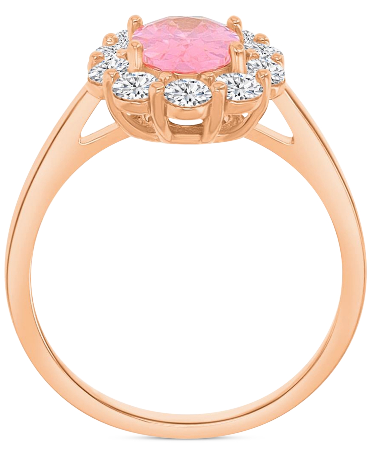 Macy's Lab-created Morganite (2-1/20 Ct. T.w.) & Cubic Zirconia Halo Ring In 14k Rose Gold-plated Sterling  In Pink
