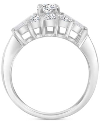 Cubic Zirconia Round & Baguette Promise or Engagement Ring in Sterling Silver