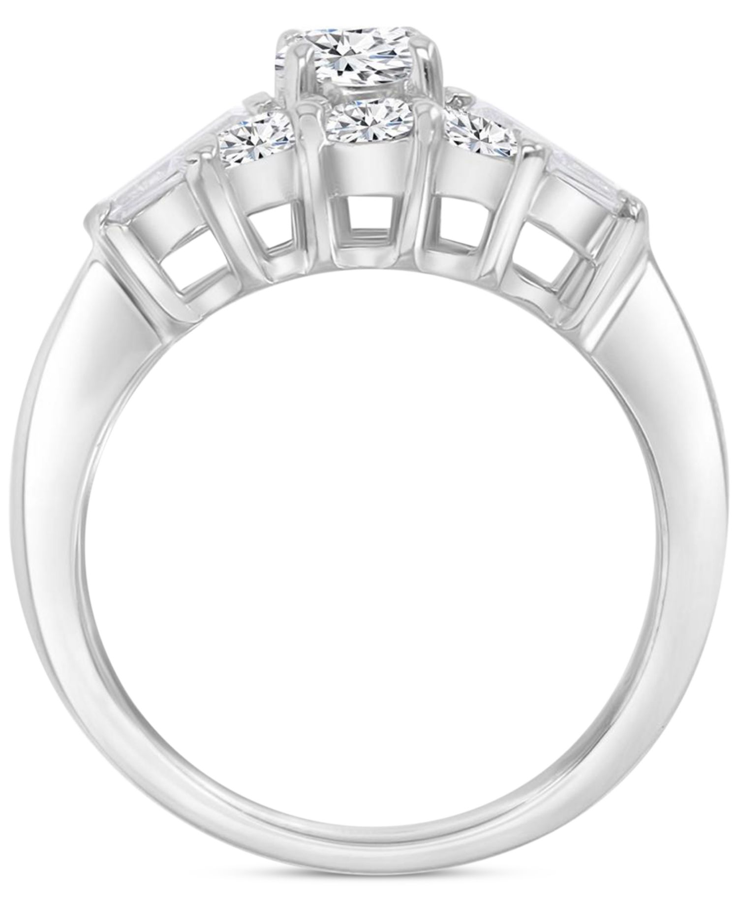 Cubic Zirconia Round & Baguette Promise or Engagement Ring in Sterling Silver