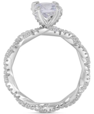 Cubic Zirconia Cushion & Round Rope Style Promise or Engagement Ring