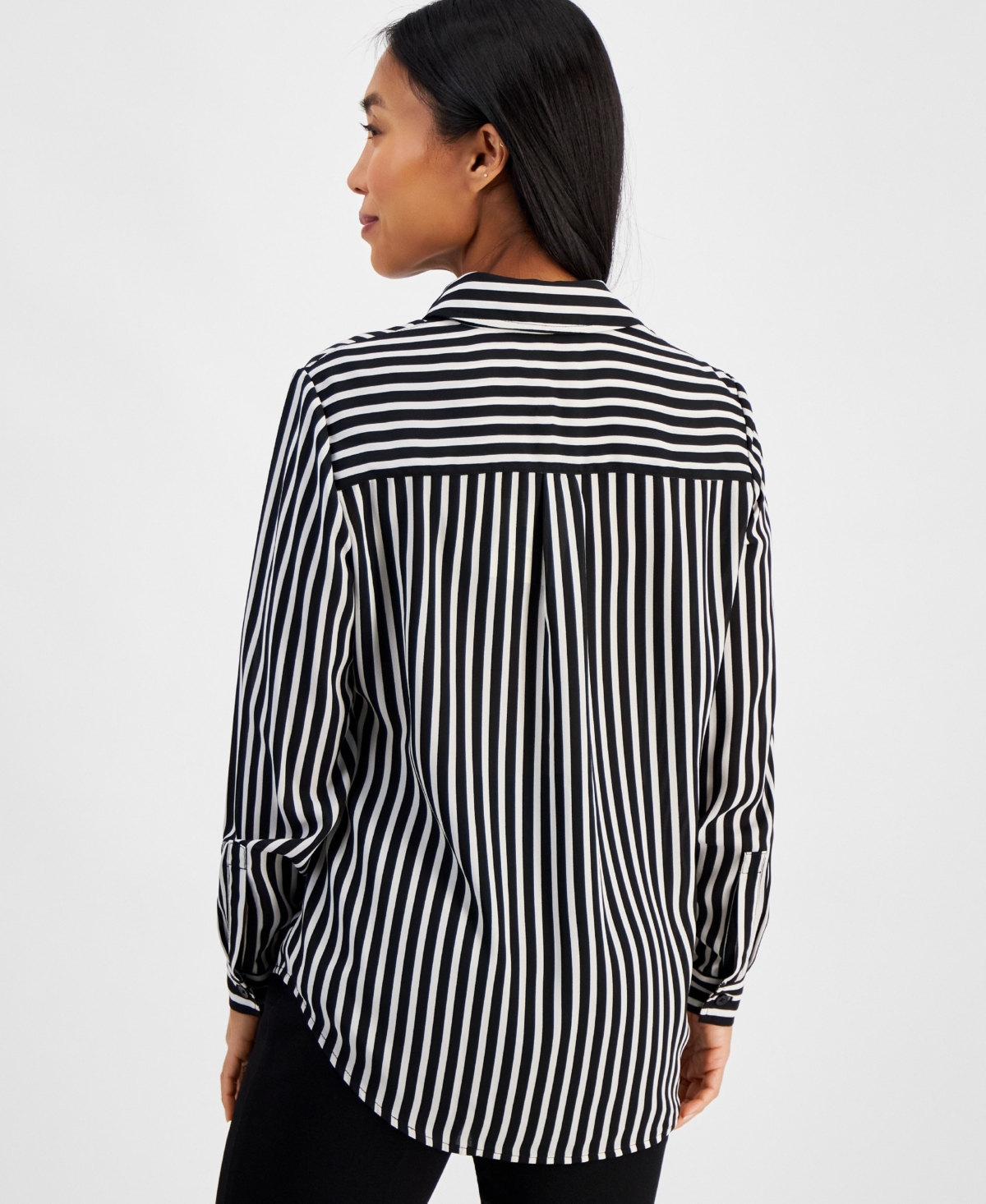 Ak Anne Klein Women's Long Sleeve Clean Front Utility Shirt -Anne White