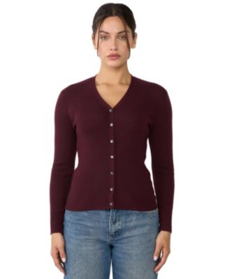 Women's 100% Cashmere V-Neck Cardigan Sweater | Ribbed Tissue Weight Cashmere Sweaters