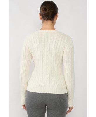 Women's 100% Cashmere V-Neck Sweater | Chuncky Cashmere Cable-knit Sweaters