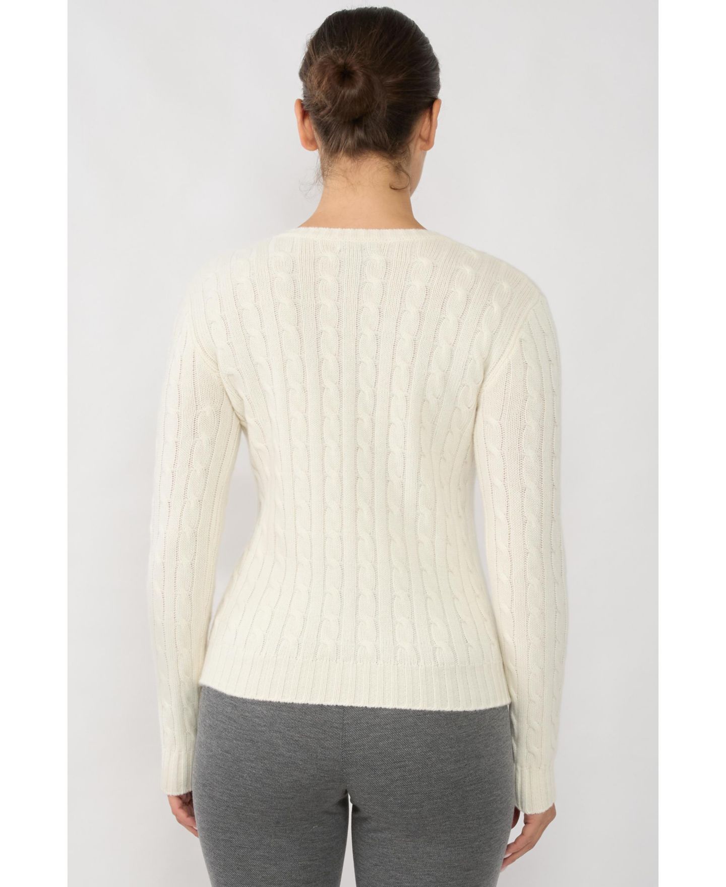 Женский свитер JENNIE LIU 100% Cashmere V-Neck Sweater Chuncky Cashmere Cable-knit Sweaters, цвет: Кремовый — фото 3