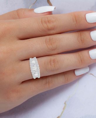 Cubic Zirconia Round & Baguette Graduated Band in Sterling Silver