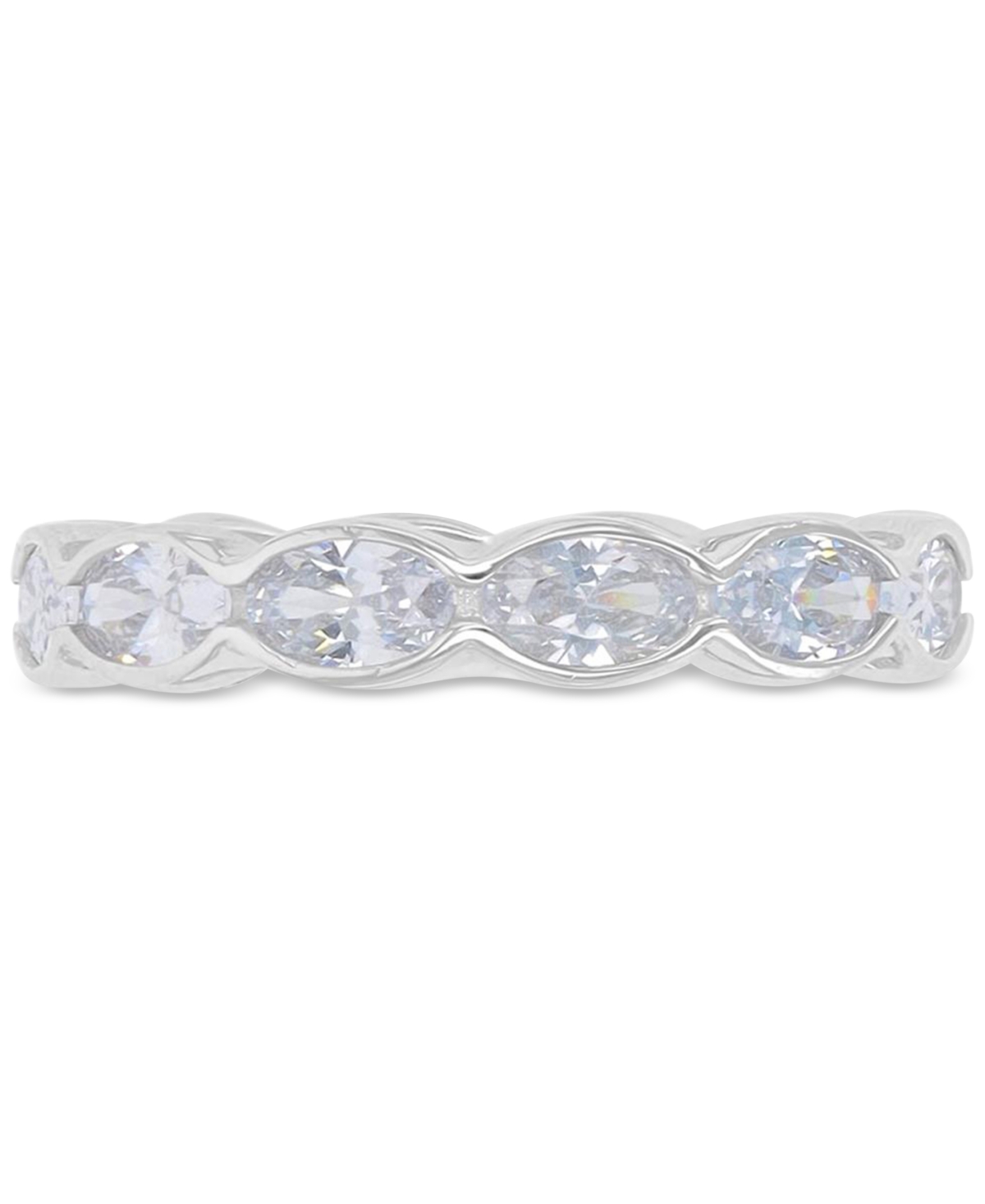 Macy's Cubic Zirconia Oval Scallop Edge Eternity Band In Sterling Silver In Sterling Silver