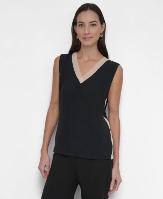 DKNY Women's V Neck Peplum Top Black Size S