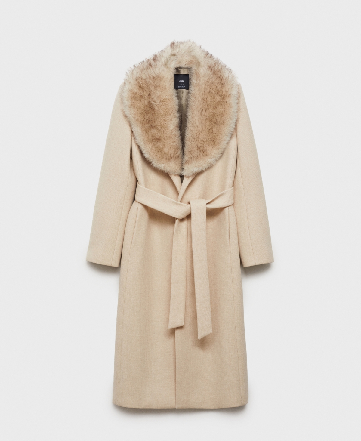 Mango Tie Belt Wool Blend Coat In Light,pastel Gray