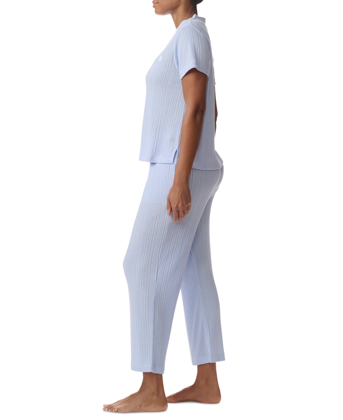 Tommy Hilfiger Women's 2-pc. Th Cardigan Top & Cropped Pants Pajama Set In Sweet Blue