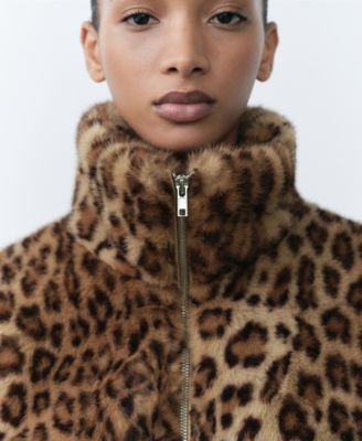 MANGO Women's Leopard Fur-Effect Jacket
