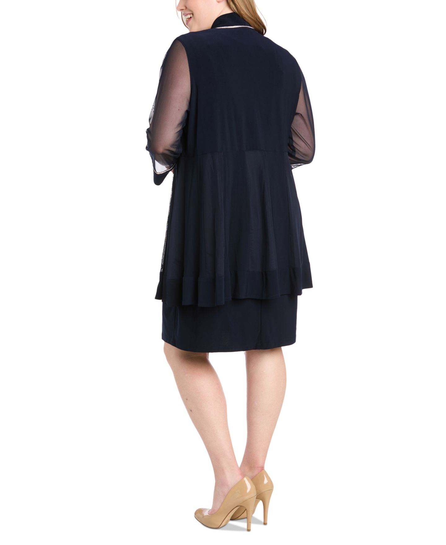 Женское платье R & M Richards Plus Size Rhinestone-Trim Jacket & Sheath, цвет: Тёмно-синий — фото 3