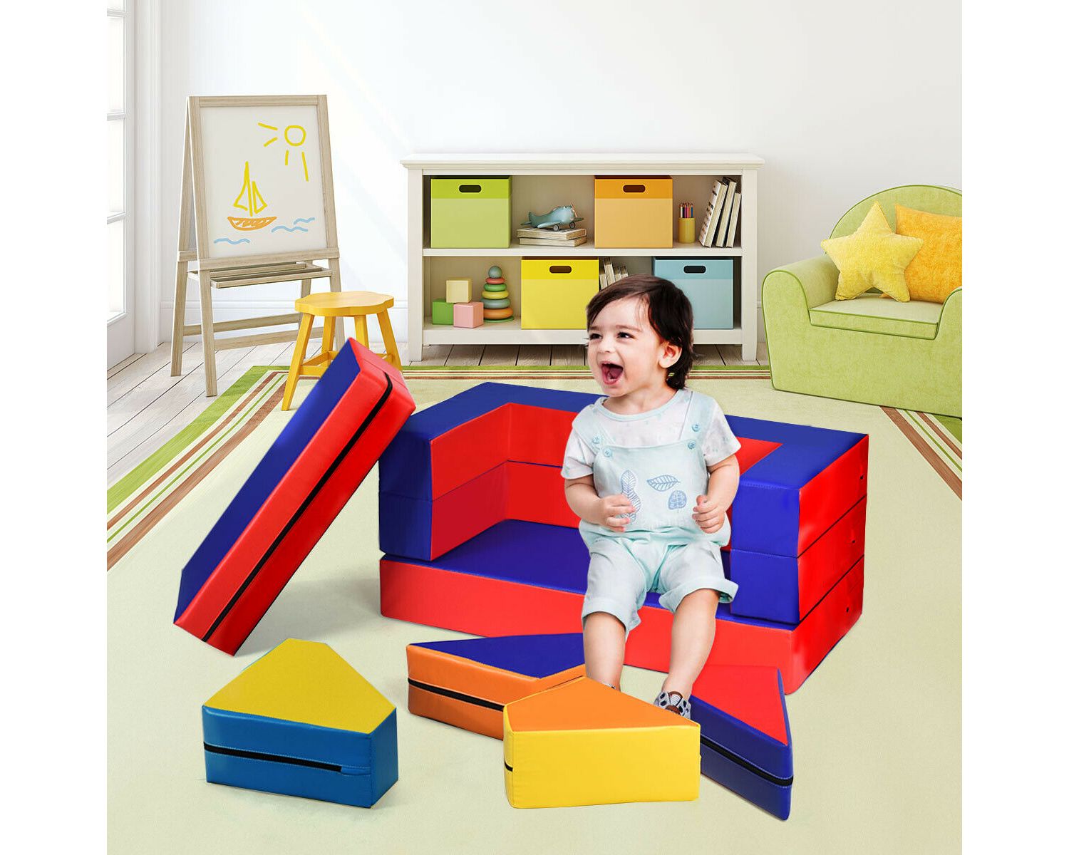 8 Pieces 4-in-1 Crawl Climb Foam Shapes Toddler Kids Playset