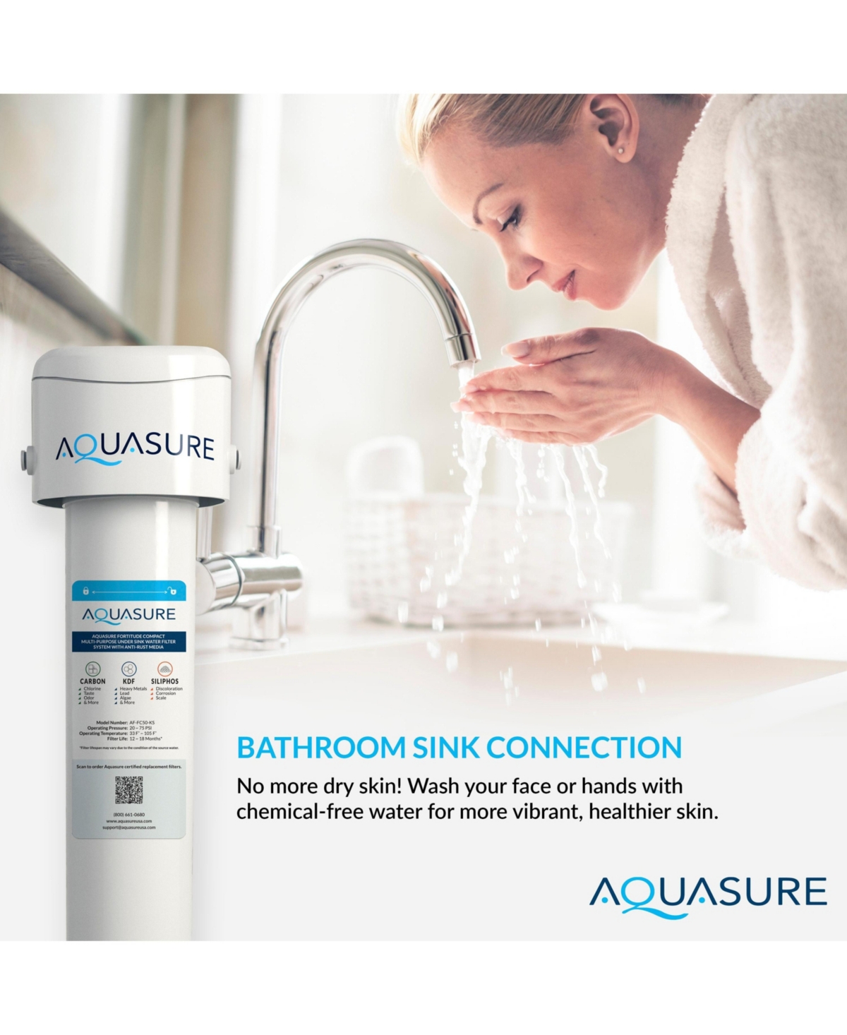 Aquasure Fortitude Compact Multi-Purpose Under Sink Water Filter System with Anti-Rust Media Replacement Filter