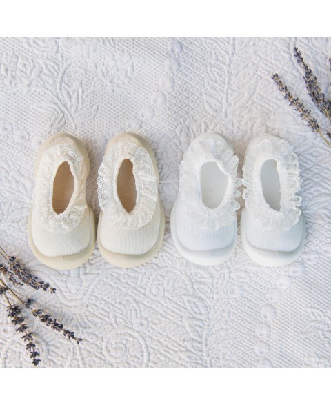 Детские Komuello Toddler First Walk Sock Shoes Flat - Snow Lace