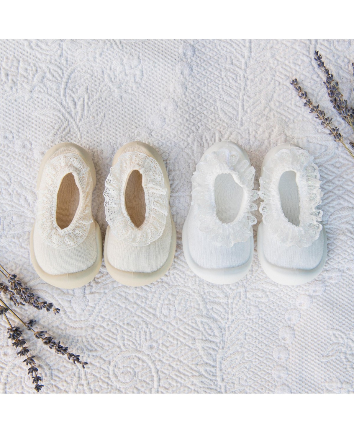 Детские Komuello Toddler First Walk Sock Shoes Flat - Snow Lace — фото 1